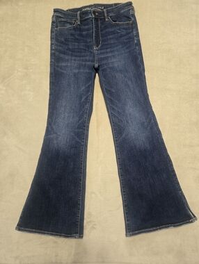 American Eagle Outfitters Dark Blue Super High-Rise Flare Jeans Womens Sz 12
